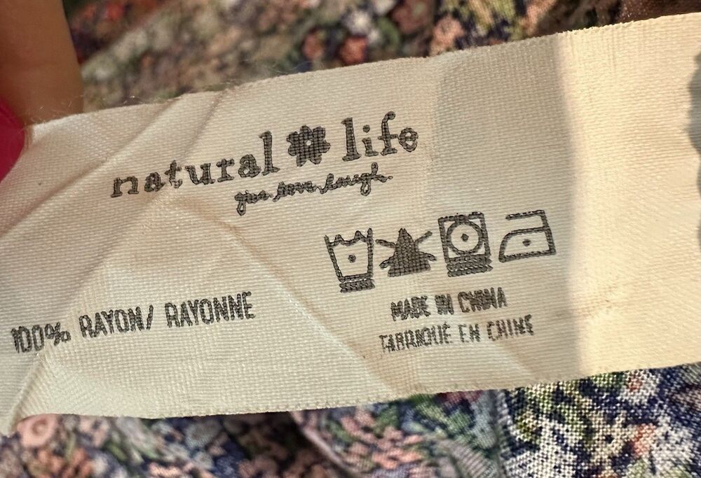 Natural Life Floral Rayon Dress Medium Navy Pink Boho Peasant 3/4 Sleeve Mini - Picture 8 of 8